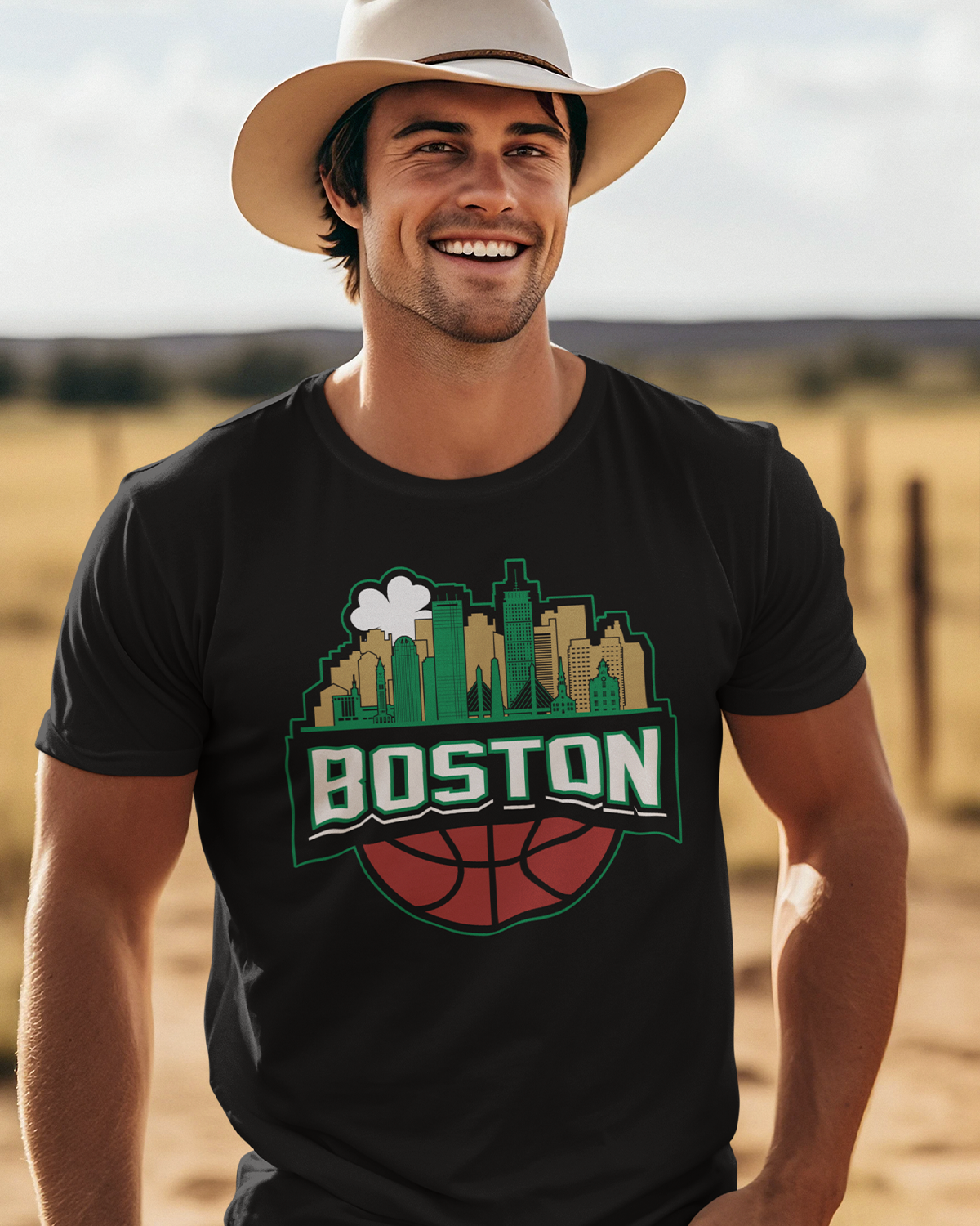 Boston Skyline Slam Basketball Shirt